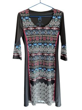 Black Multi-Pattern Scoop Neck Dress